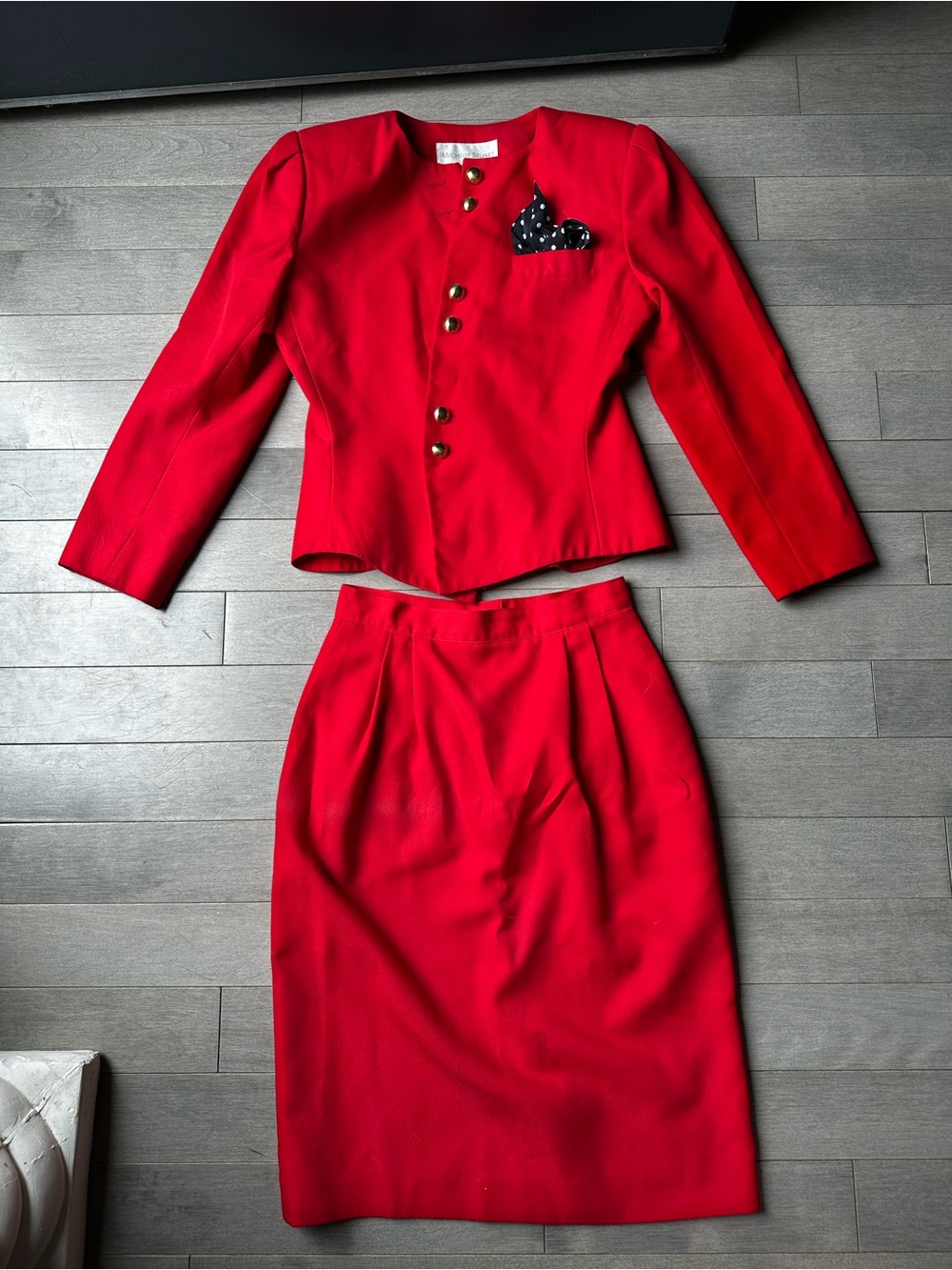 Set Of Women’s Red Michelle Stuart Blazer Jacket Skirt Suit Matching Skirt Small